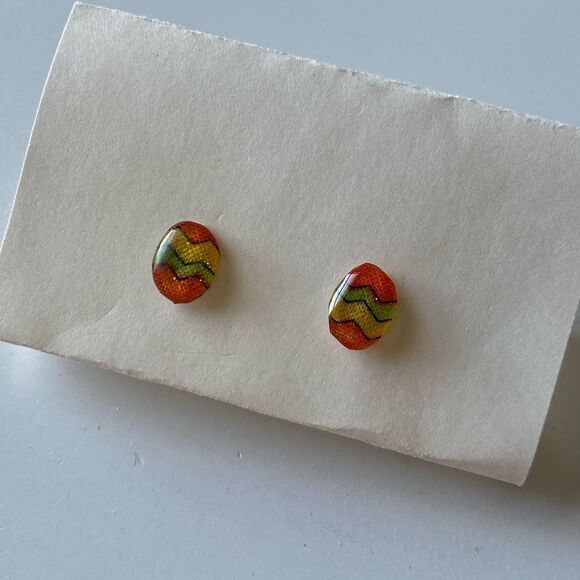 Colorful Handmade Easter Egg Zigzag Stud Earrings - Picture 1 of 5